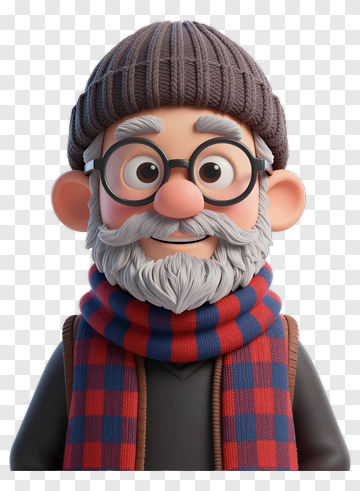 Cartoon Elderly Man With Glasses And Scarf PNG
