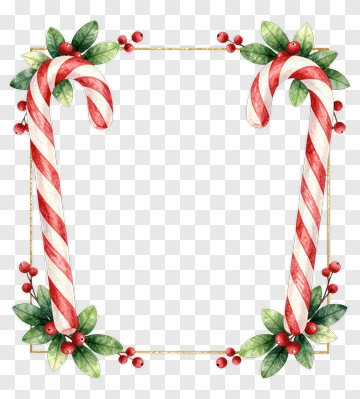 Candy Cane And Holly Frame PNG