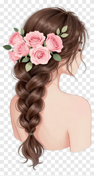 Woman With Rose Hair Braid PNG