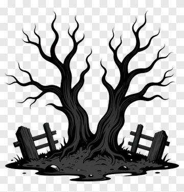 Two Black Trees With Green Glows PNG