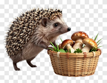 Hedgehog With Basket Of Mushrooms PNG