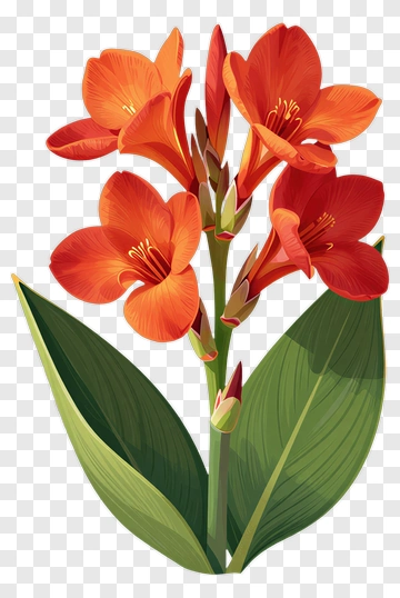 Orange Canna Flower With Green Leaves PNG