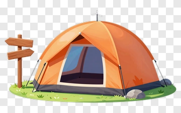 Orange Camping Tent With Signpost PNG