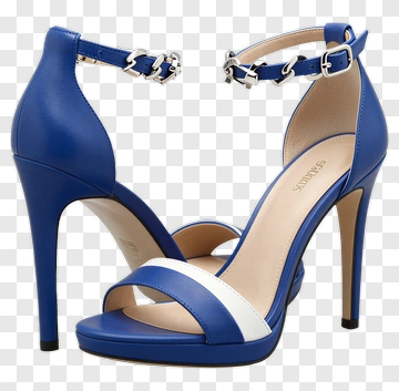 Blue High Heeled Sandals With Silver Buckle PNG