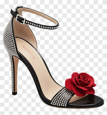 Black Stiletto High Heel With Red Rose PNG