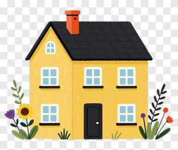 Yellow House With Flowers PNG