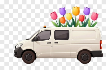 Van With Colorful Tulips PNG