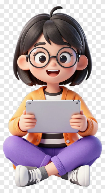 Happy Girl Using Tablet PNG