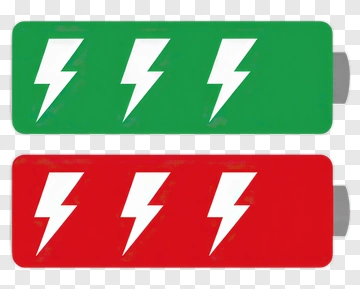 Green And Red Battery With Lightning Symbols PNG
