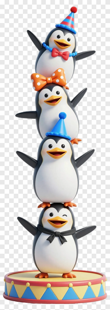 Stacked Penguins In Party Hats PNG