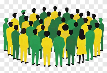 Group Of People In Green And Yellow Outfits PNG