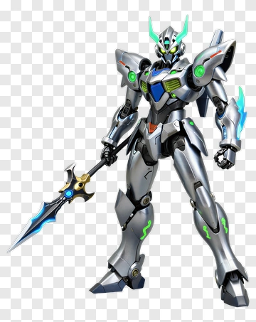 Silver Mecha With Blue And Green Accents PNG
