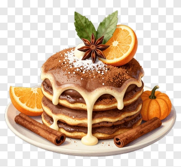 Stack Of Chocolate Pancakes With Orange And Cinnamon PNG