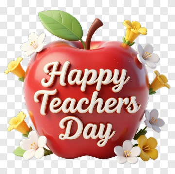 Happy Teachers Day Apple With Flowers PNG