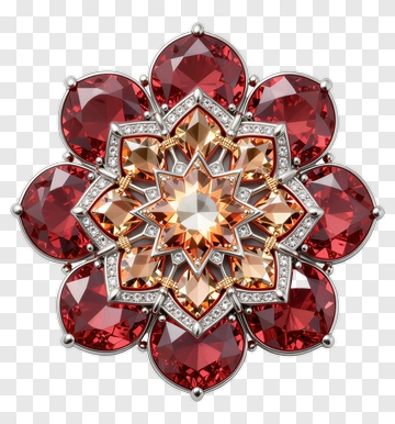 Red And Orange Gemstone Flower Brooch PNG
