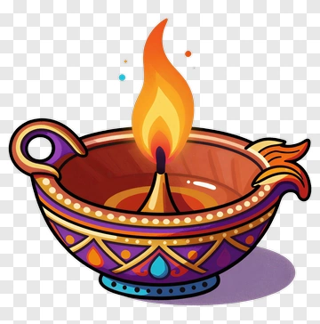 Illustrated Diya With Flame PNG