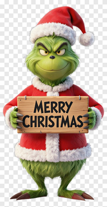 Grinch Holding Merry Christmas Sign PNG