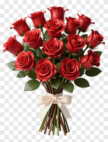 Bouquet Of Red Roses With Cream Bow PNG
