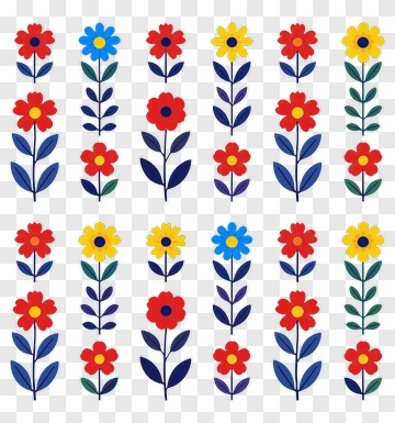 Flower Pattern With Red Yellow And Blue Blooms PNG