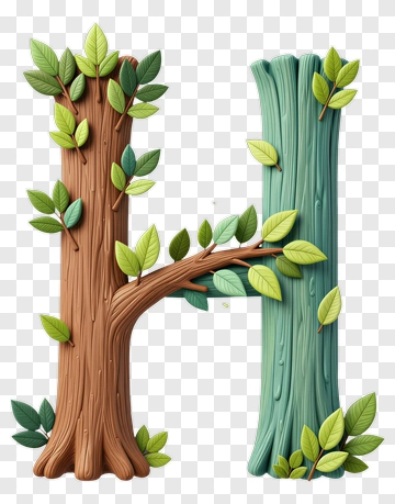 Letter H As Tree Trunk With Leaves PNG