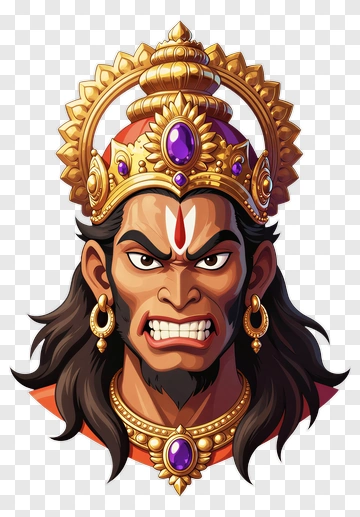 Hanuman With Golden Crown And Purple Gems PNG