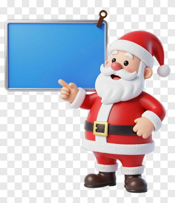 Santa Claus Pointing To Blue Board PNG