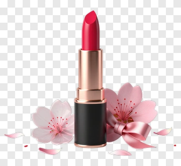Red Lipstick With Cherry Blossoms PNG