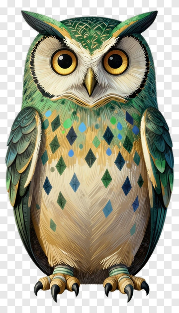 Detailed Green Owl Portrait PNG