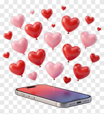 Heart Balloons Floating Above Smartphone PNG