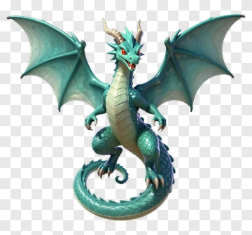 Teal Dragon With Wings Spread PNG