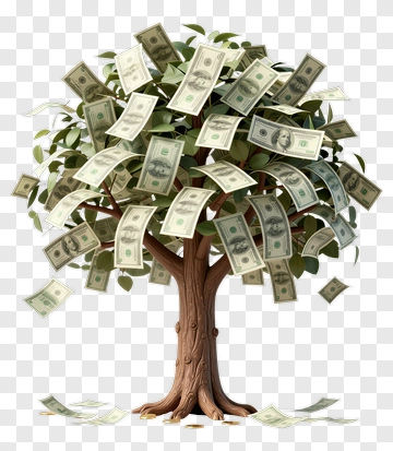 Money Tree With Dollar Bills And Coins PNG