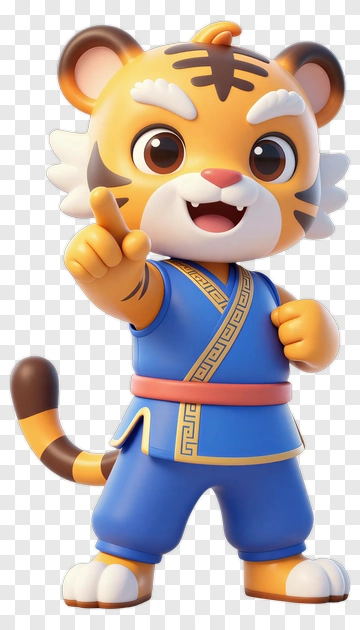 Cheerful Tiger Cartoon Character PNG