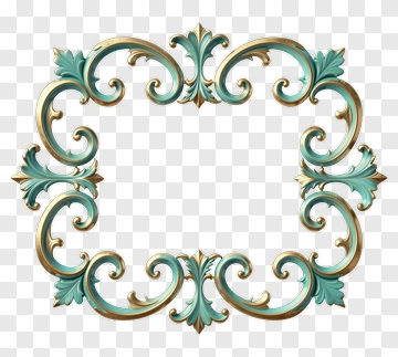 Ornate Gold And Cyan Scrollwork Frame PNG