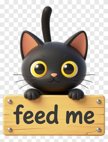 Black Cat Holding Feed Me Sign PNG