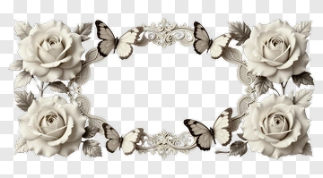 White Roses And Butterflies With Lace Frame PNG