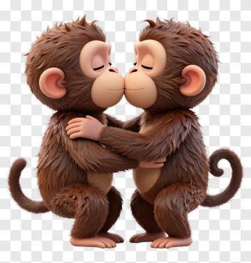 Two Cartoon Monkeys Kissing PNG