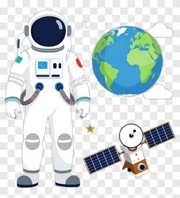 Astronaut With Satellite And Earth PNG