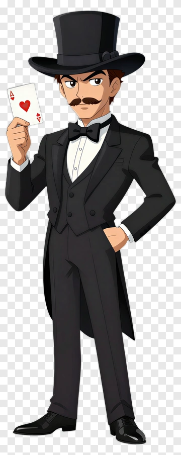 Confident Card Player In Tuxedo PNG