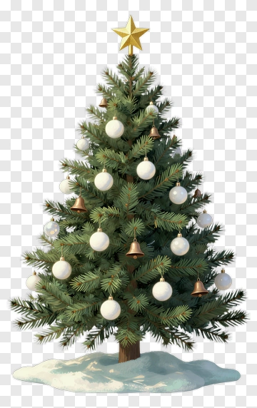 Decorated Christmas Tree With Ornaments And Star PNG