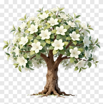 Flowering Tree With White Blossoms PNG