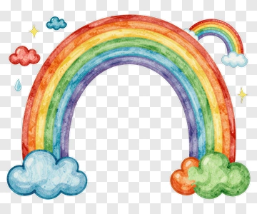 Watercolor Rainbow With Clouds And Stars PNG