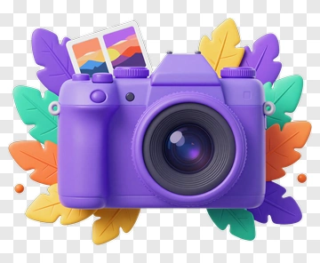 Purple Camera Surrounded By Colorful Leaves PNG