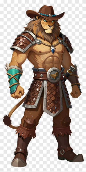 Lion Warrior In Cowboy Gear PNG