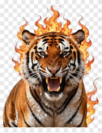 Tiger With Fire Around Its Head PNG