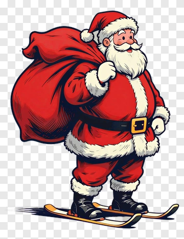Santa Claus Skiing With Gift Sack PNG