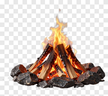 Campfire With Burning Wood And Rocks PNG
