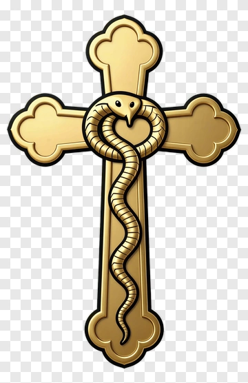 Gold Cross With Snake PNG