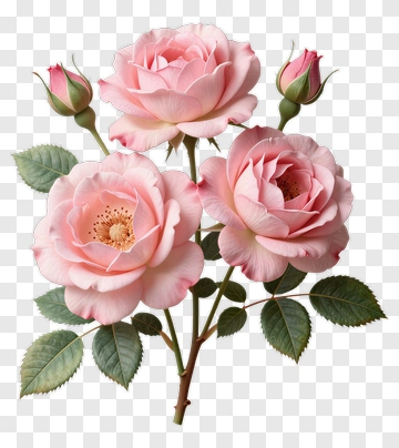 Pink Roses With Green Leaves PNG
