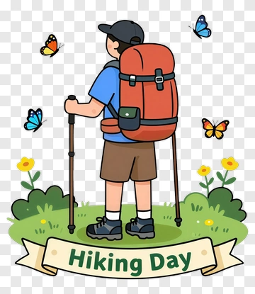 Hiker With Backpack And Butterflies PNG