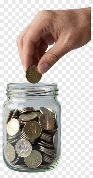 Hand Putting Coin In Glass Jar PNG